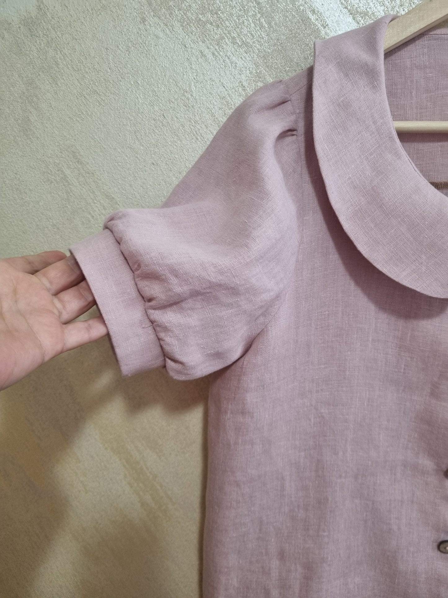 Bluza Zia din in prespalat, rose nude - GRADINA CU COCONI SRL