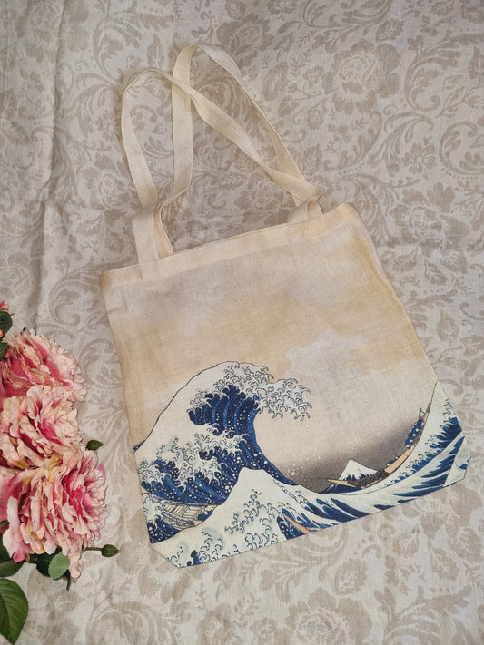 Tote Bag/sacosa in imprimat, model The Big Wave, Katsushika Hokusai