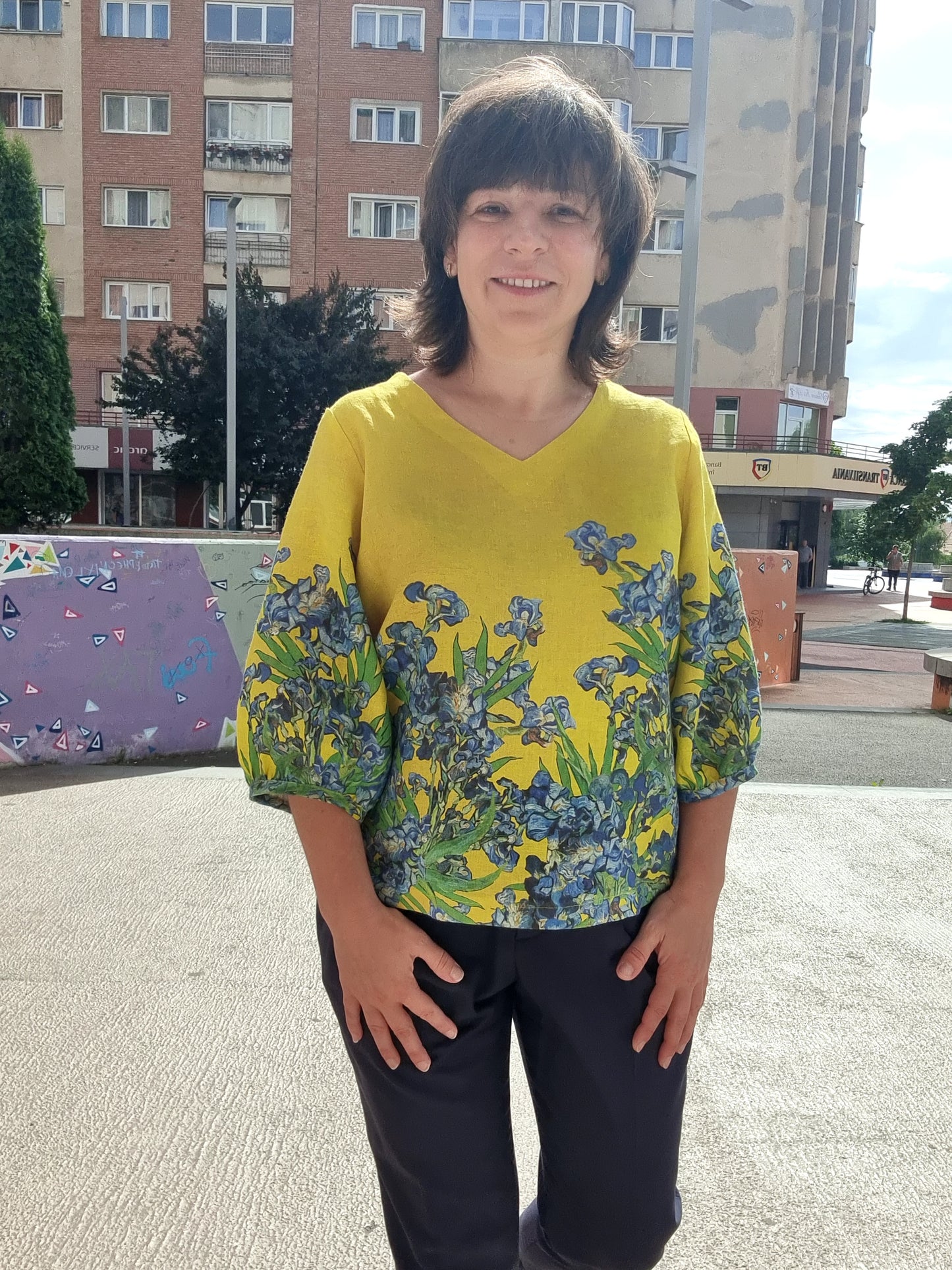 Bishop printed blouse, Van Gogh Irises 