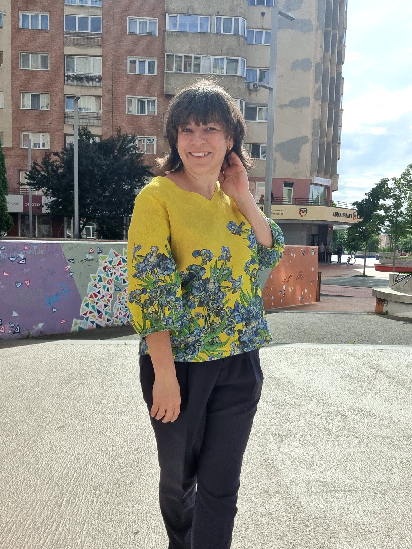 Bishop printed blouse, Van Gogh Irises 