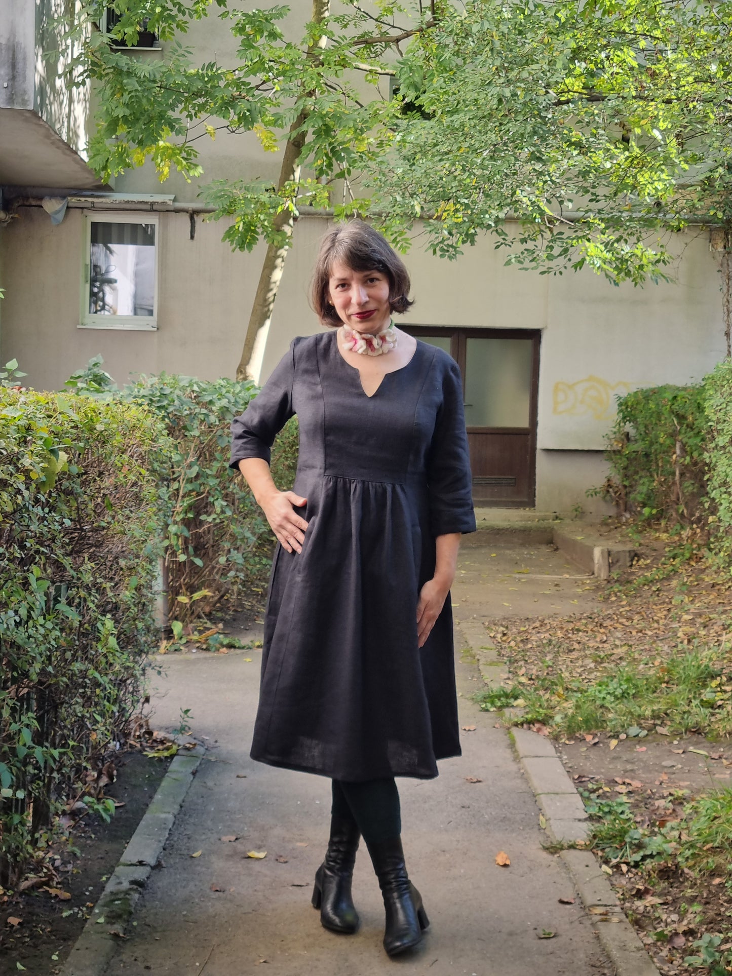 Cinema dress in prewashed linen, Black