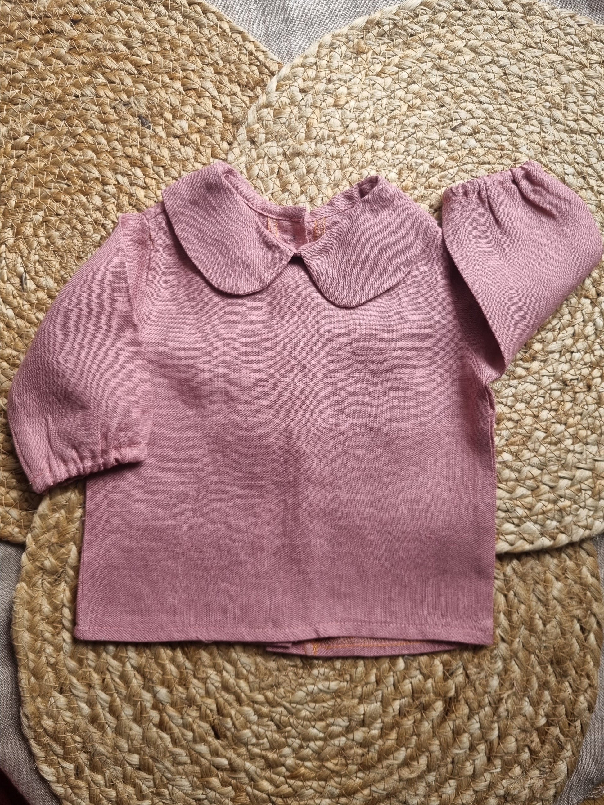 Camasuta din in prespalat, cu guler Peter Pan, culoare Cherry Blossoms - GRADINA CU COCONI SRL