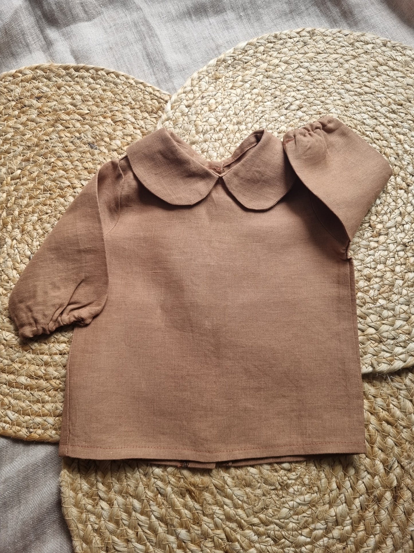 Camasuta din in prespalat, cu guler Peter Pan, culoare Autumn Nature - GRADINA CU COCONI SRL