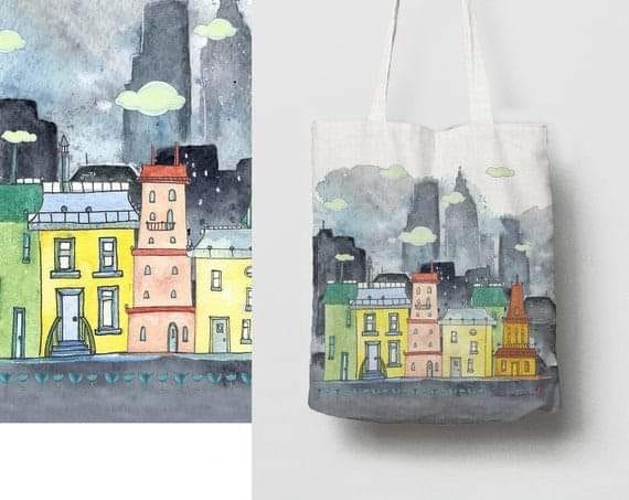 Printed tote bag, model Irises, Van Gogh