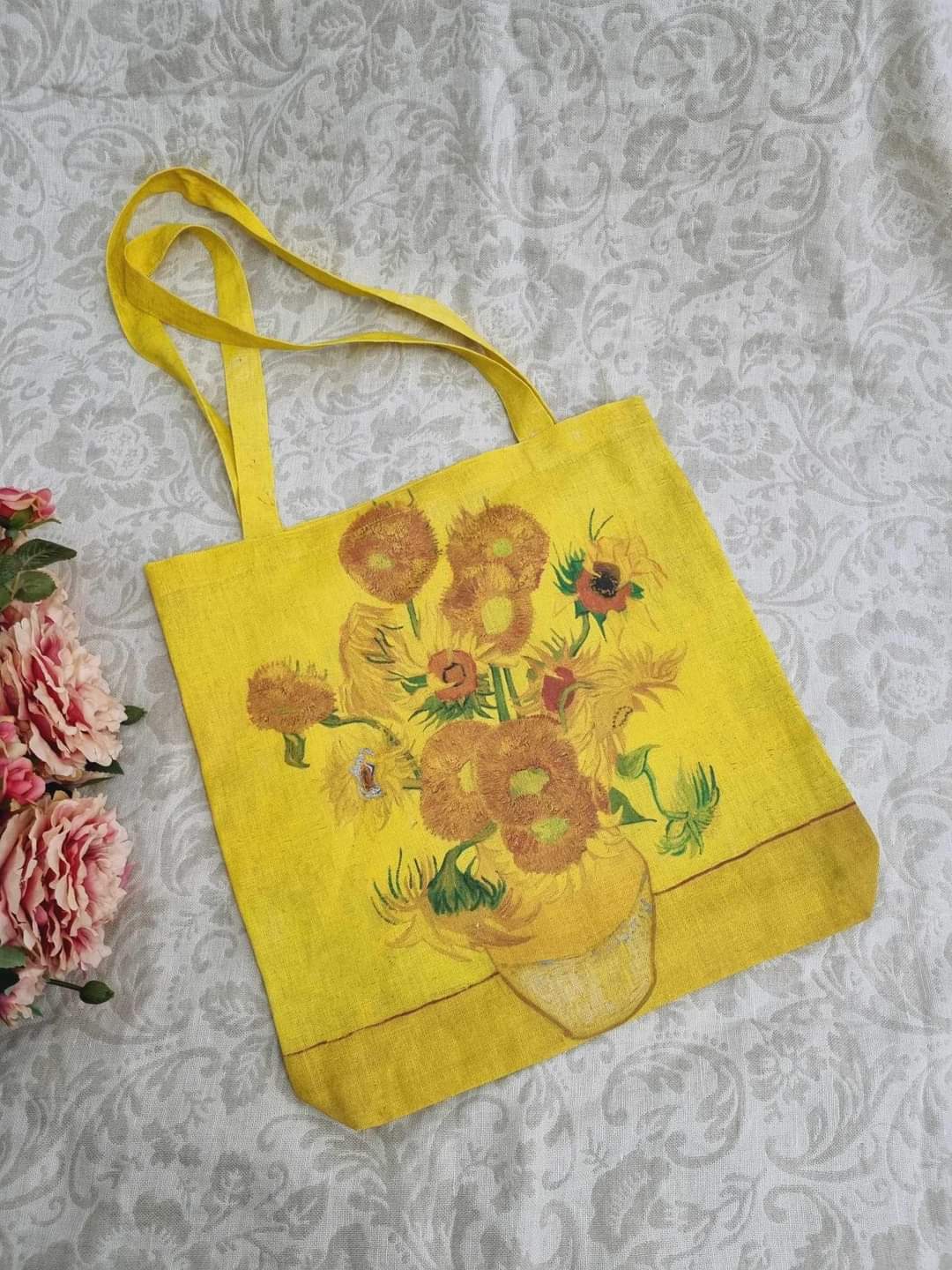 Tote Bag/sacosa in imprimat, model Sunflowers, Claude Monet